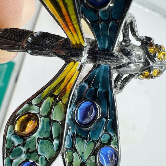 Erwin Pearl Colorful Dragonfly Brooch Enamel Gripoix Style Blue Green Insect Big - Picture 6 of 15